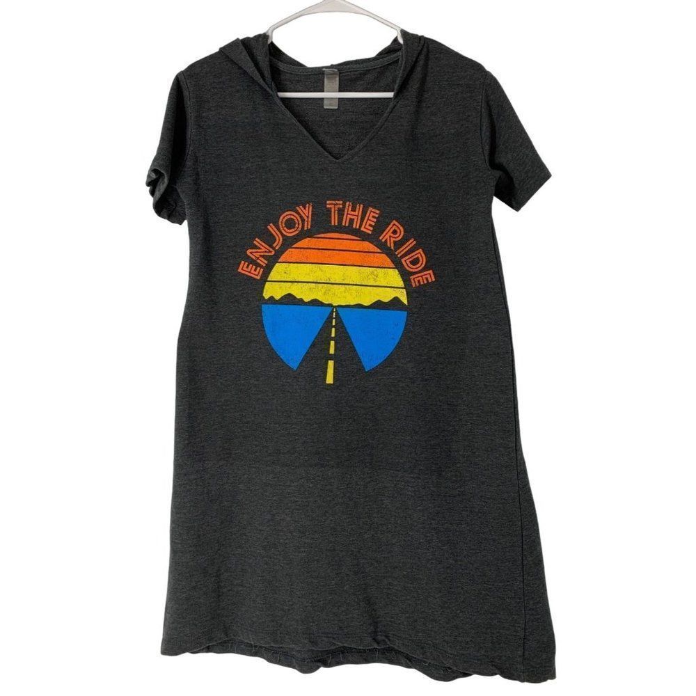 Women’s Instant Message T-Shirt Dress Hood Road Enjoy Ride Travel Small 5388